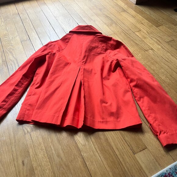 Tory Burch Size 10 Orange Poppy Curtis Button Front Collar Utility Trench Jacket - Picture 9 of 13